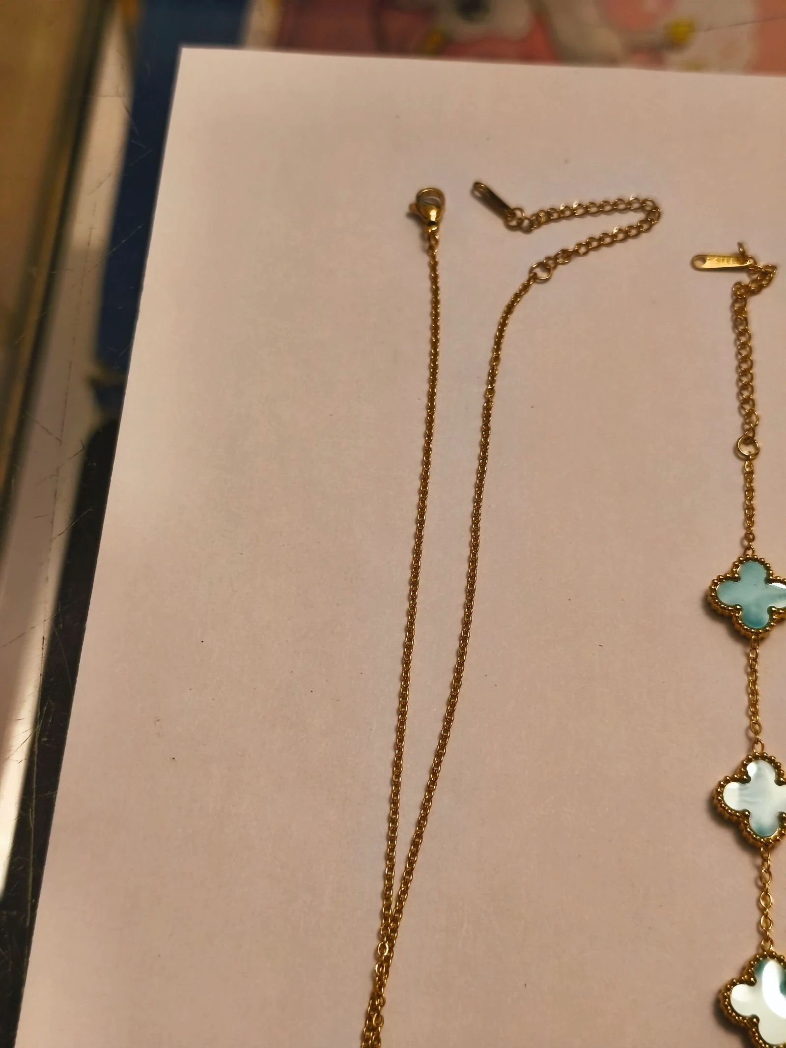 Conjunto de gargantilha pulseira e brincos de trevo cor turquesa – photo 10